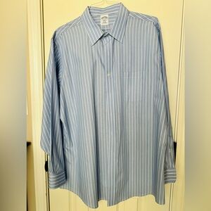 BROOKS BROTHERS Navy Pin Stripes Button Down 17.5 - 4/5 Slim Fit